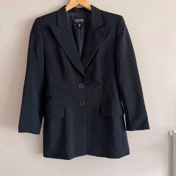 Escada Margaretha Ley Wool Blend Blazer Suit Jacket in Black Size Medium - Picture 1 of 8